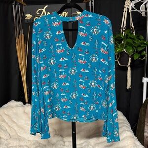 Roper Teal Floral Women's Blouse